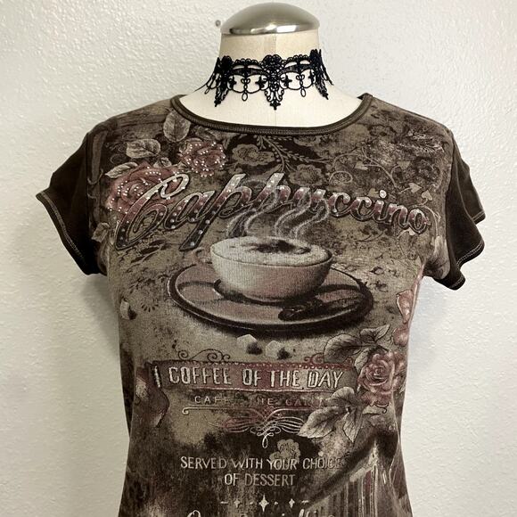 Vtg Y2k Blue Canyon Embellished Mc Bling Burnout Baby Tee Rhinestone Grunge S - Picture 4 of 15